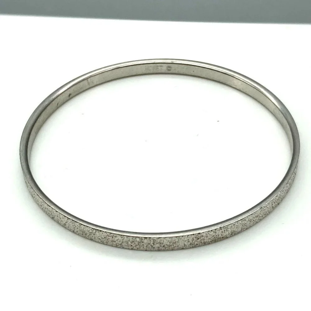 Vintage Monet Skinny Bangle, Silver Tone Textured Minimalist Stackable Fashion
